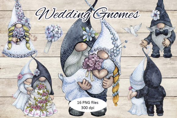Charming Wedding Gnome Clipart: Bride & Groom PNG Set