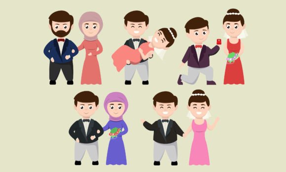 Couple Get Married Wedding Cartoon: Playful Charm for Modern Designs