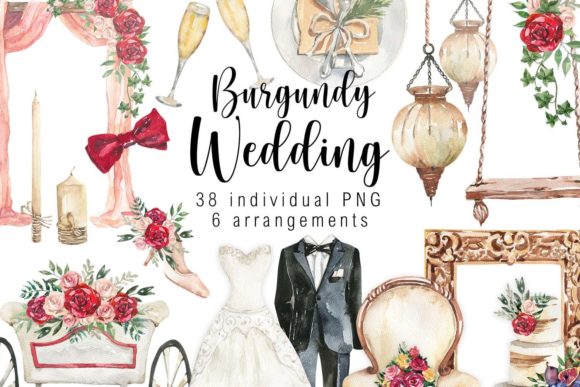 Watercolor Burgundy Wedding Clipart: Crafting Romantic Elegance